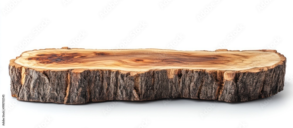 Fototapeta premium Natural wooden slice with bark isolated on white background.