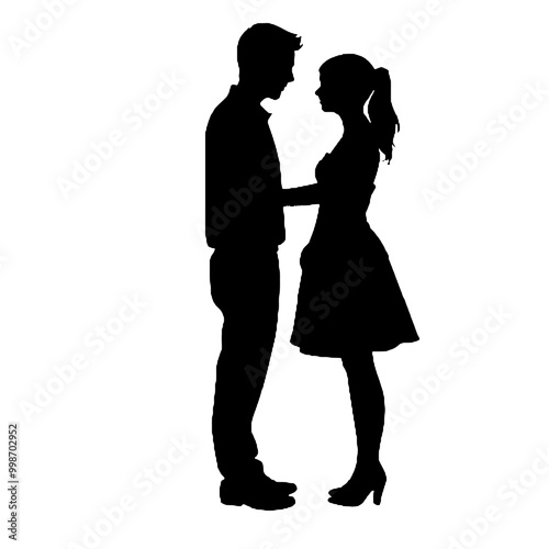 Smiley woman and man posing together vector silhouette illustration 