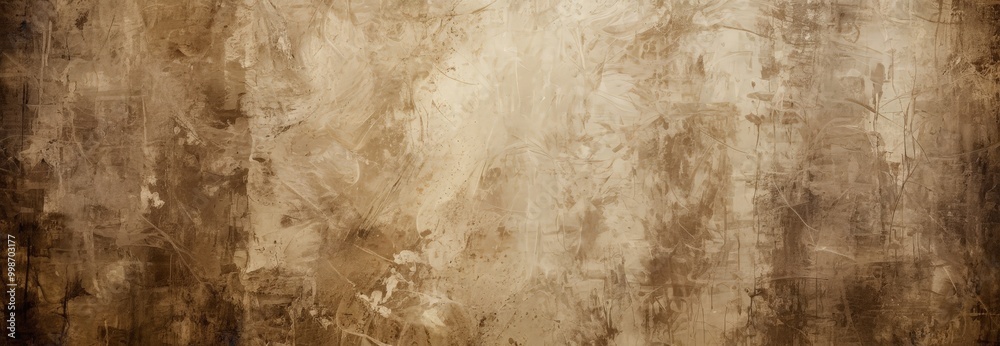Obraz premium a textured, aged wall with a warm, earthy color palette The wall has vertical lines and splatters of paint, creating a sense of depth and texture The does not contain