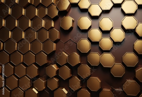 a pattern of overlapping hexagonal shapes in varying shades of brown, creating a visually striking and textured background photo