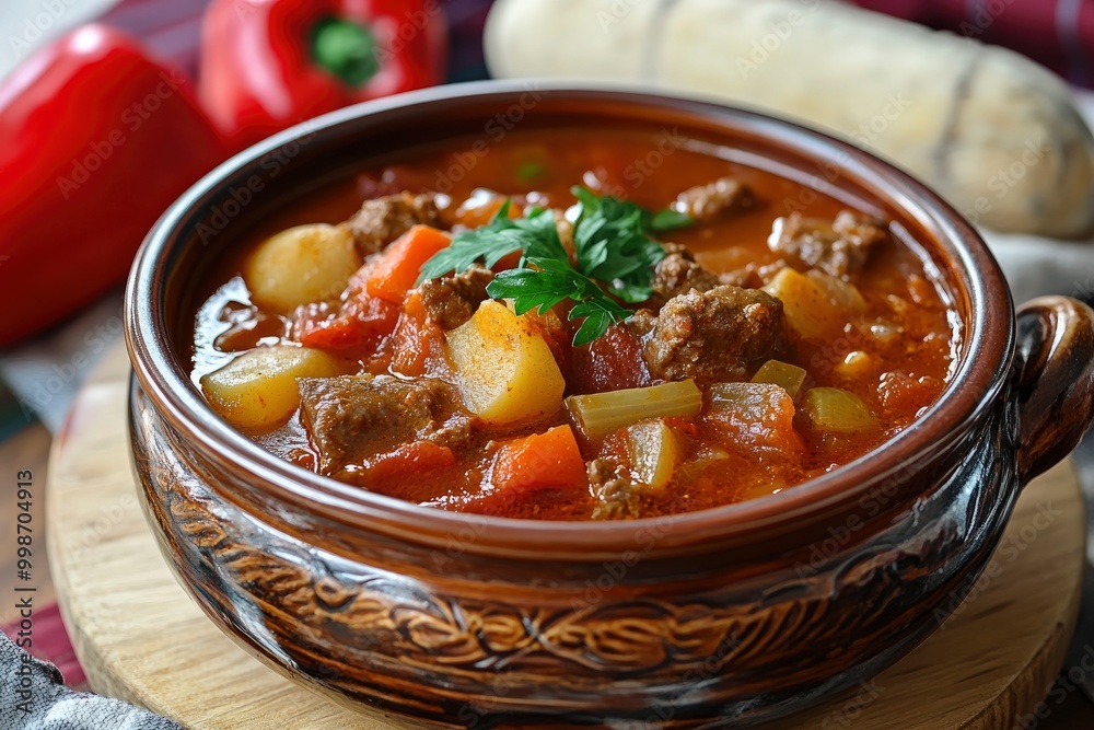a Delicious Hungarian-style goulash soup - generative ai a Delicious Hungarian-style goulash soup - generative ai