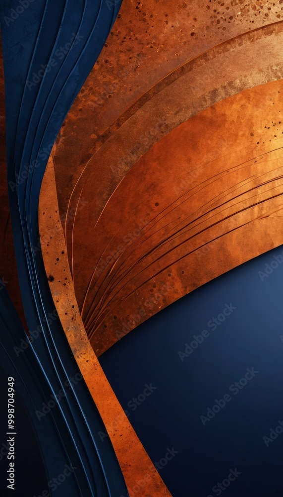 Obraz premium a striking abstract composition of curved lines and shapes in shades of blue and orange, creating a sense of movement and dynamism