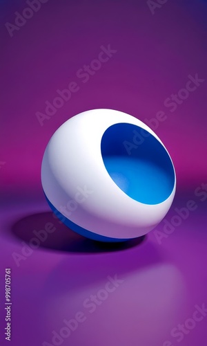 a white and blue spherical object with a blue interior, set against a purple gradient background photo