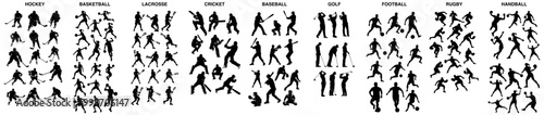 Set of silhouette of ball sports. Big vector collection pack isolated on white background.