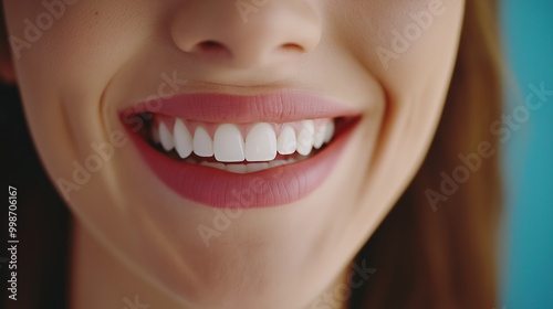 Charming female smile with dazzling white teeth, showing excellent dental health and hygiene. Ideal for dental illustrations.Generated by AI.