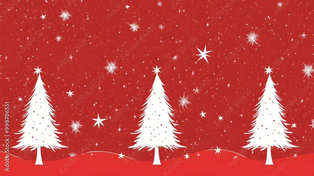 Red holiday background with white tree and star icons in a festive design Red holiday background with white tree and star icons in a festive design