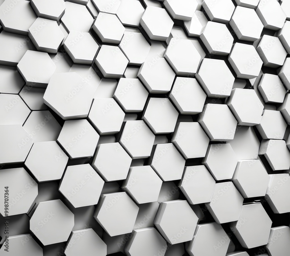 A repeating pattern of white hexagonal shapes arranged in a diagonal grid, creating a visually striking and geometric design.