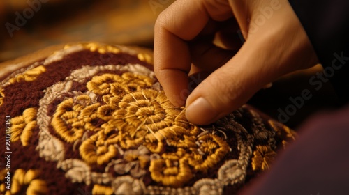 Intricate kyrgyz kalpak embroidery - traditional craftsmanship close-up for art and design projects photo