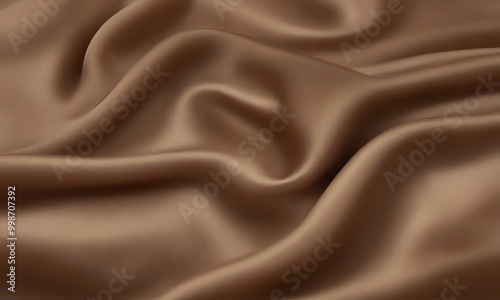 a close-up view of a smooth, shiny brown fabric, possibly silk, with a slightly crumpled texture.