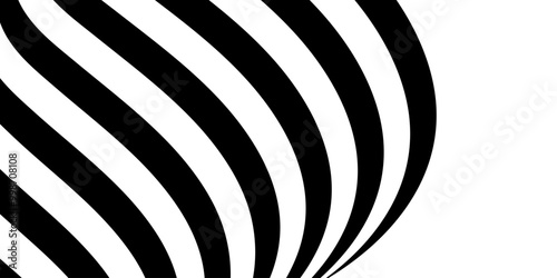 Black on white abstract perspective line stripes with 3d dimensional effect. The geometric lines element design