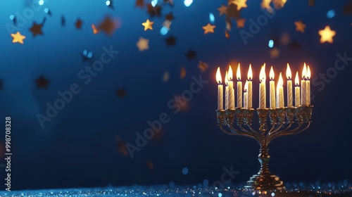 Menorah and Candles with Festive Bokeh