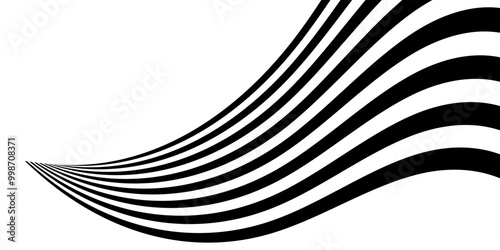 Black on white abstract perspective line stripes with 3d dimensional effect. The geometric lines element design