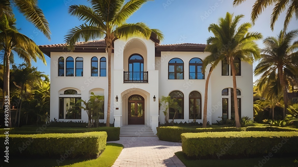 luxurious residential neighborhood structures with architecture surrounded by palm trees luxurious residential neighborhood structures with architecture surrounded by palm trees