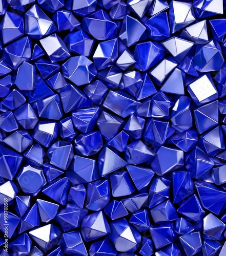 a close-up view of numerous blue gemstones, including diamonds and rubies, arranged in a random pattern photo