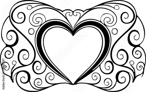 Ornate decorative frame with heart and swirls.

