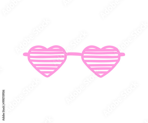 Hand drawn pink heart shaped glasses. Vector illustration in flat style.