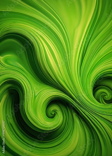 a vibrant abstract pattern of green and yellow swirls and curves, creating a dynamic and visually striking composition photo