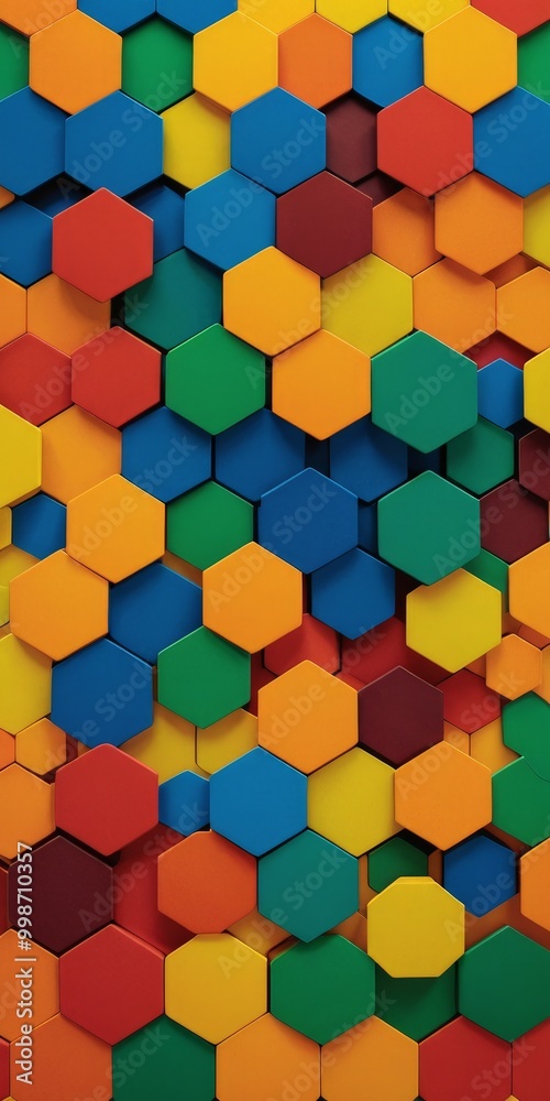 A vibrant array of multicolored hexagonal tiles fills the , creating a visually striking and dynamic pattern
