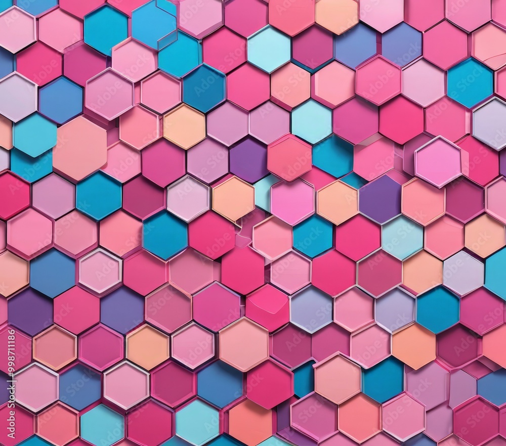 A vibrant pattern of overlapping hexagonal shapes in various shades of pink, blue, and purple fills the , creating a visually striking and dynamic composition A vibrant pattern of overlapping hexagonal shapes in various shades of pink, blue, and purple fills the , creating a visually striking and dynamic composition