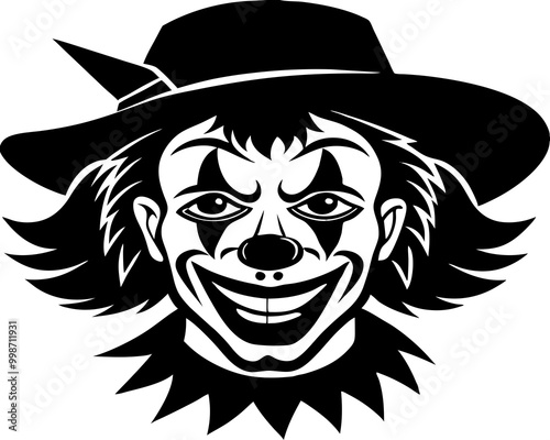 clown face silhouette vector,clown silhouette,Joker silhouette,Joker face one intense manic eye silhouette