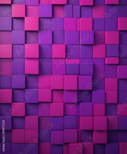 A 3D of a purple and pink geometric pattern composed of square blocks, creating a visually striking and abstract background.