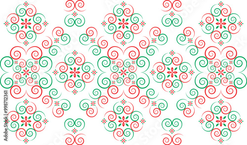 Hmong ethnic fabric patterns are spiral lines connected in shapes and flowers, which combine traditional and modern designs, used in clothing design.