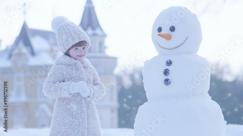 Winter joy: children building a snowman for a fun-filled holiday in the snow