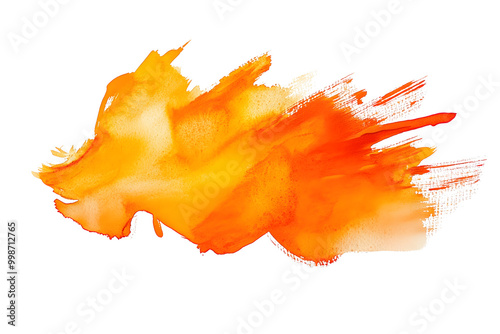 Orange watercolor paint smudge on white background separated