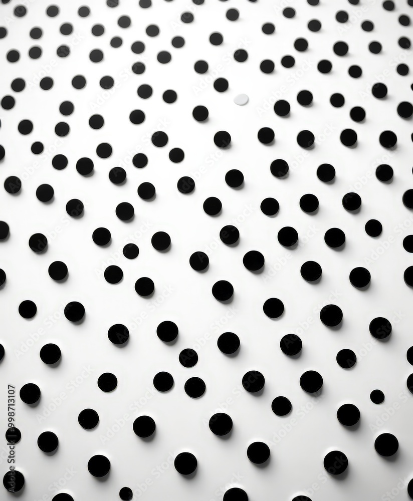 A close-up white background with numerous black dots scattered randomly, creating a visually striking pattern