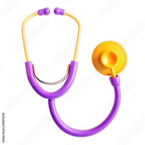 A colorful 3D model of a stethoscope featuring purple and yellow accents, symbolizing healthcare and medicine. photo