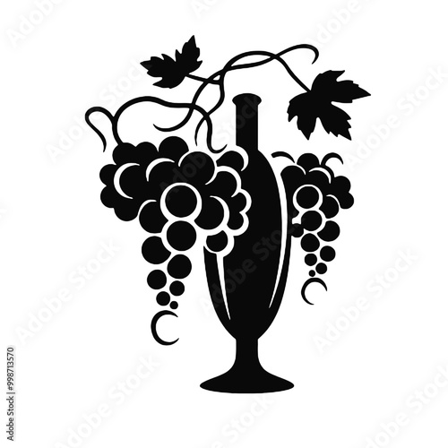 Wine with Grapes Silhouette