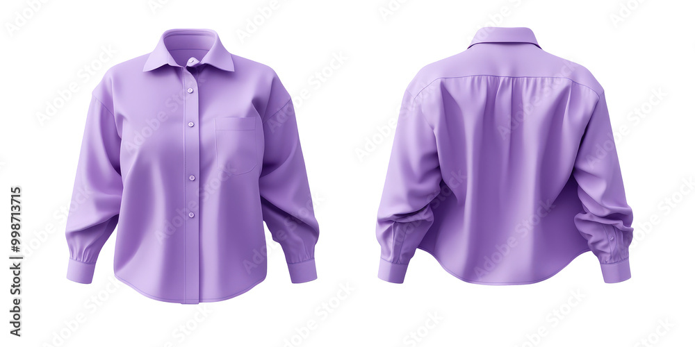 3d purple woman blouse office formal shirt front and back view. Blank mockup for branding uniform on transparent cutout background, PNG file. Mockup clipart template 3d purple woman blouse office formal shirt front and back view. Blank mockup for branding uniform on transparent cutout background, PNG file. Mockup clipart template