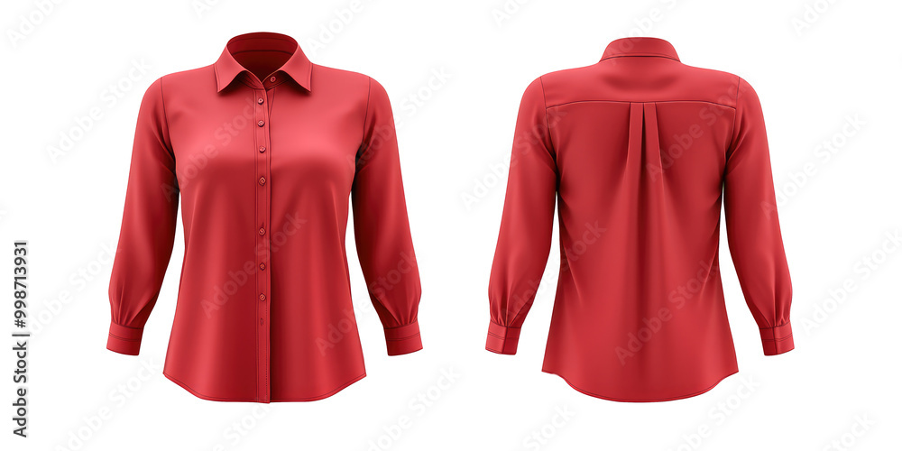 3d red woman blouse office formal shirt front and back view. Blank ...