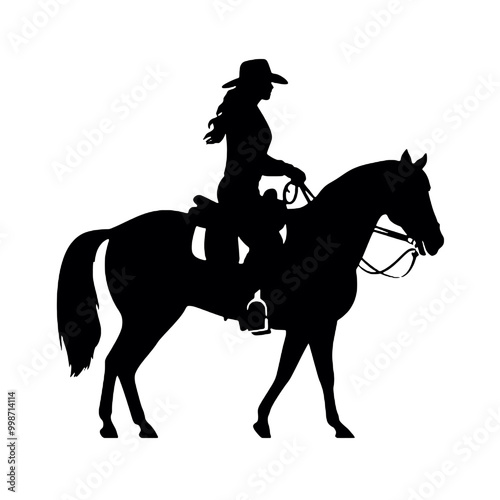 Horseback woman riding on galloping horse Silhouette 