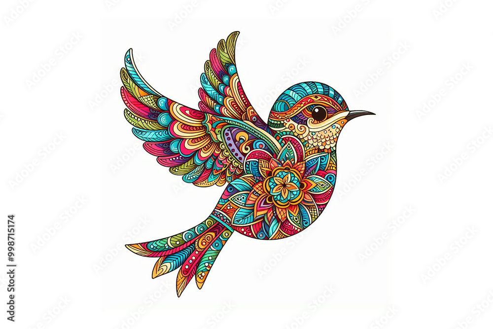 Fototapeta premium Colorful humming bird mandala design, white background