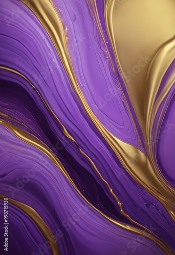 a striking abstract composition of purple and gold hues, with a fluid, swirling pattern that creates a sense of movement and dynamism photo