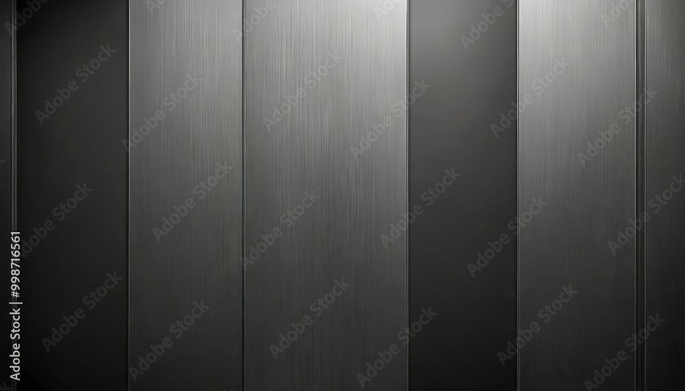A close-up view dark gray metal panel, with vertical lines running through it, creating a textured and reflective surface