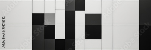 a black and white photograph featuring a grid of rectangular shapes, with the top row being white and the bottom row being black