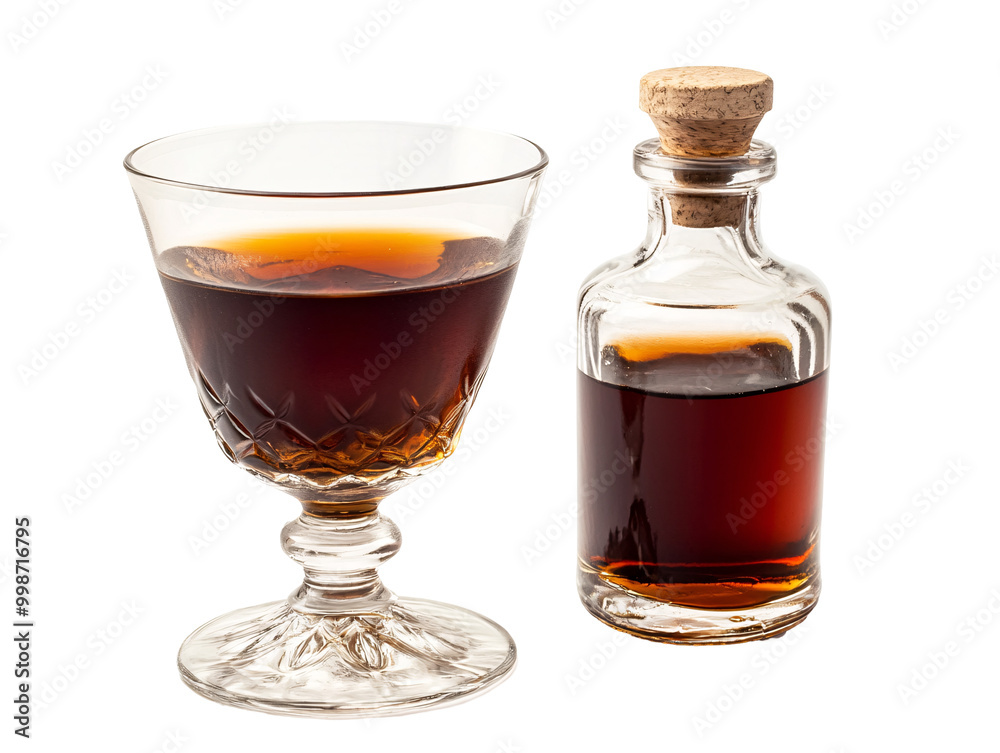 a glass of liquid next to a bottle of liquid a glass of liquid next to a bottle of liquid