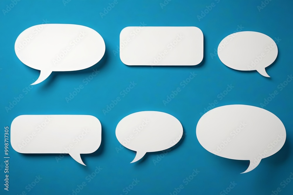 a set of four white speech bubbles on a blue background a set of four white speech bubbles on a blue background