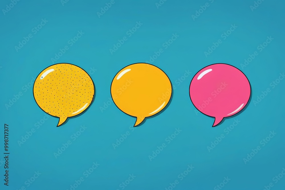 three different colored speech bubbles on a blue background three different colored speech bubbles on a blue background