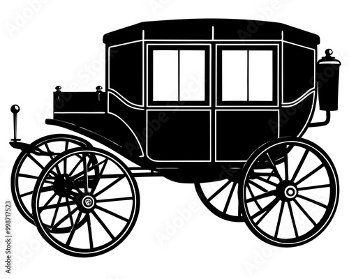 Vintage Carriage Antique Car silhouette, Vehicle Classic Automobile silhouette,Grayscale Burn