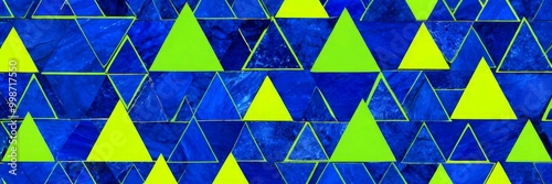 a repeating pattern of blue and green triangles, creating a visually striking and geometric design photo