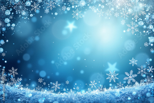 Serene Blue Christmas Background with Intricate Snowflakes: Perfect for Holiday Marketing and Festive Designs