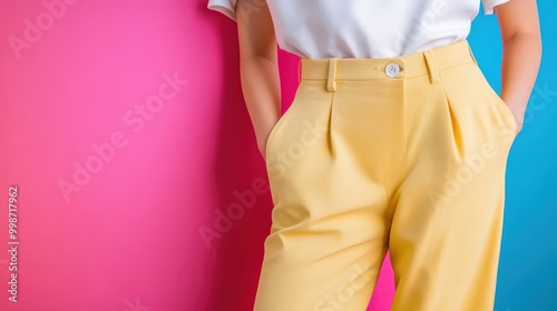 Stylish Slacks with Elasticized Waistband on Model photo