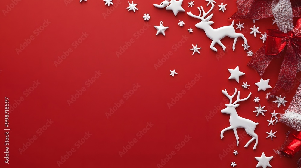 Red Christmas background with white icons of stars and reindeer in a festive arrangement Red Christmas background with white icons of stars and reindeer in a festive arrangement
