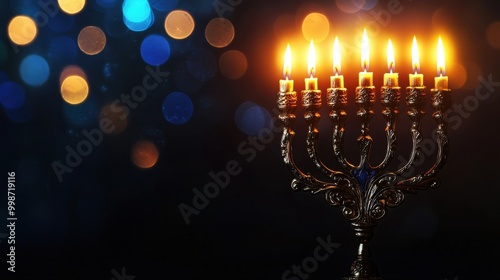 Menorah with Candlelight and Bokeh