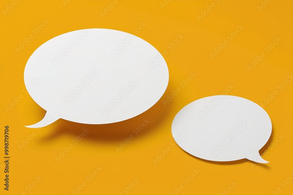 two white speech bubbles on a yellow background with shadows