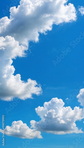 A clear blue sky with fluffy white clouds photo