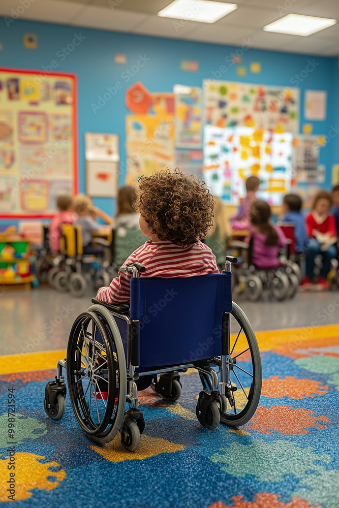 Obraz premium Child in Wheelchair Engaging in Classroom Activities